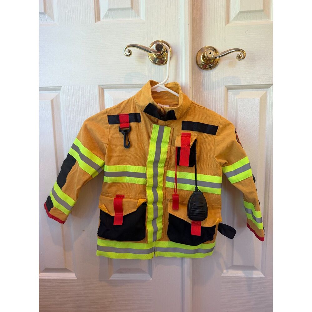 Kids Firefighter Costume Reflective Jacket and Pants Set Dress Up Halloween